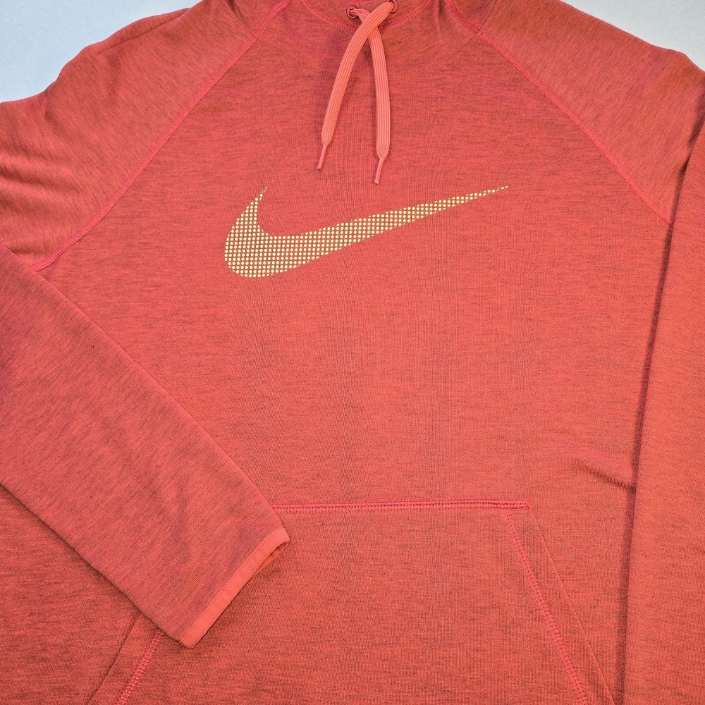 Nike Dri Fit Hoodie Medium Mens Heather Coral Red Orange Pullover Graphic Swoosh